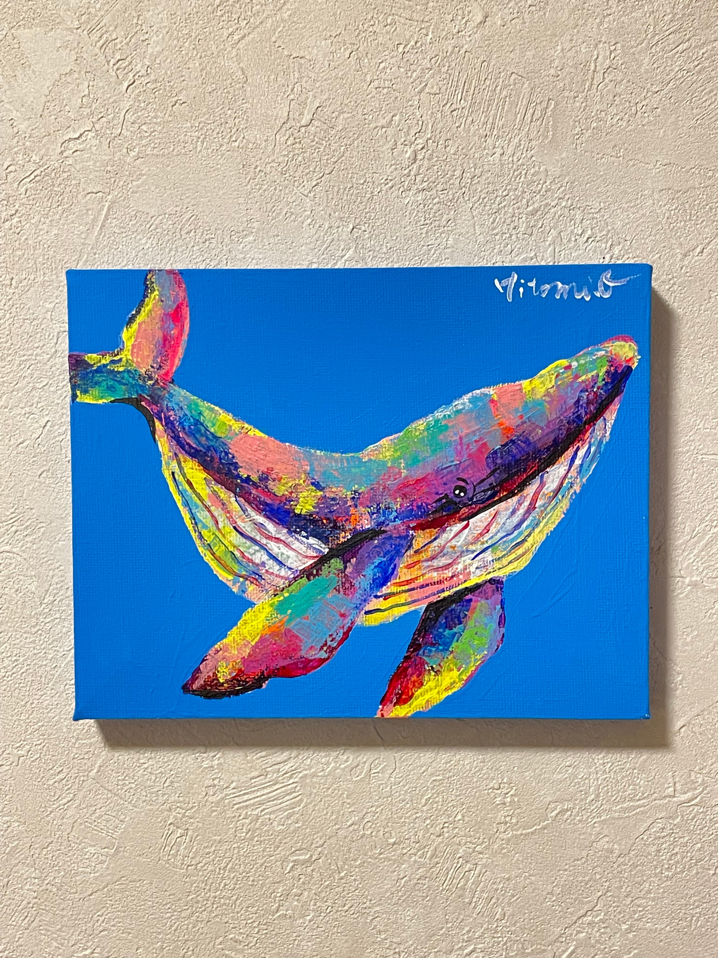 A-155/24】動物画 くじら 絵画 キャンバス 真作 インテリア 作品証明