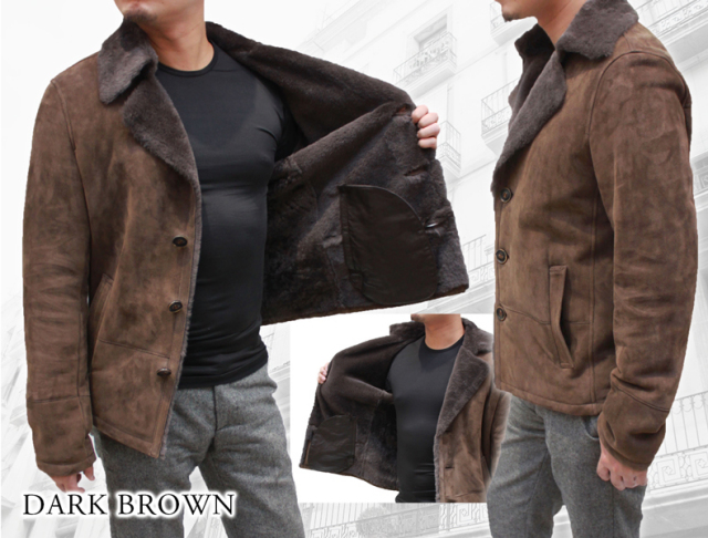ムートンジャケット 3つボタン メンズ ブラック7/ブラウン M/L/LL/ 6609