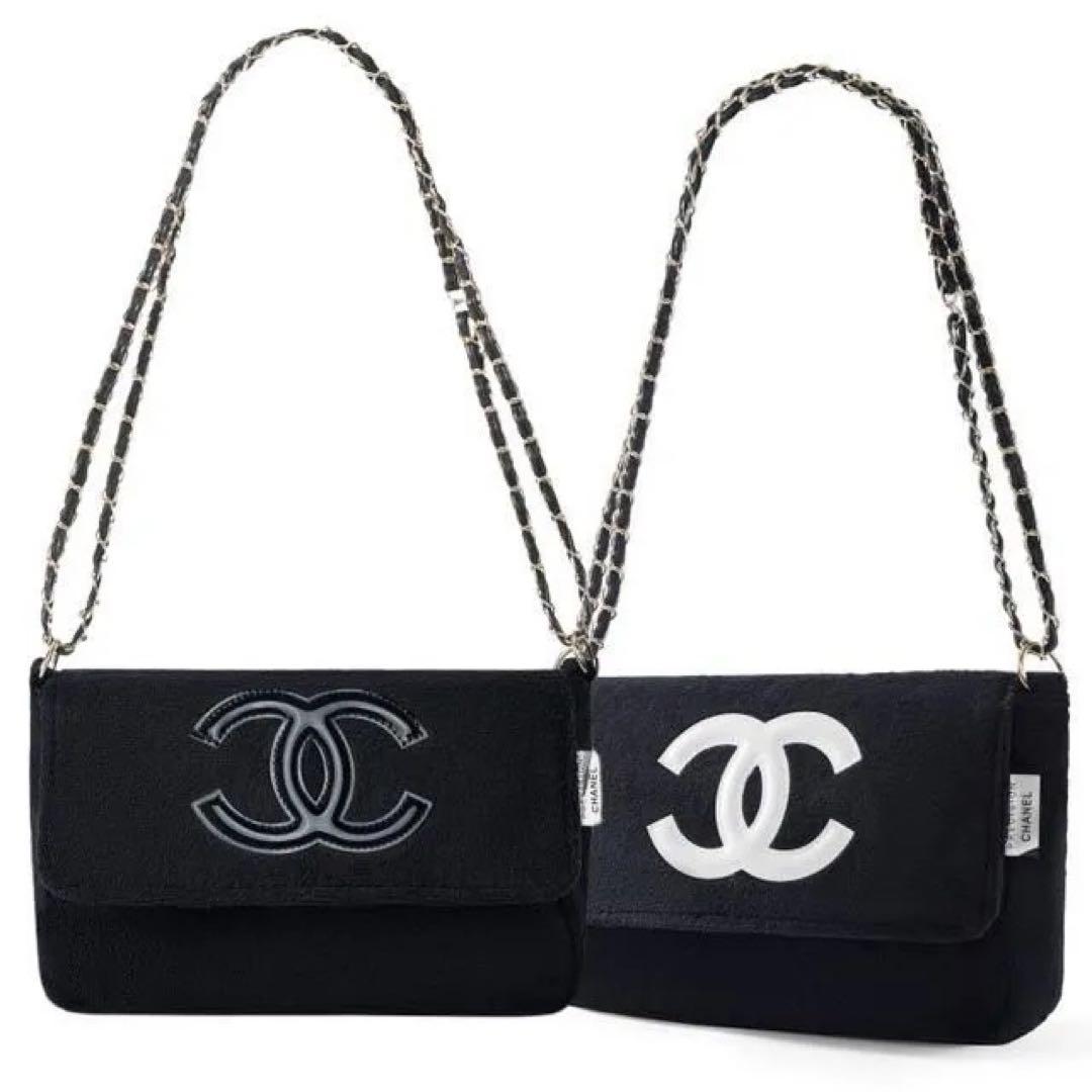 CHANEL シャネル ミニバッグ ポーチ ブラック×ホワイトロゴ チェーン