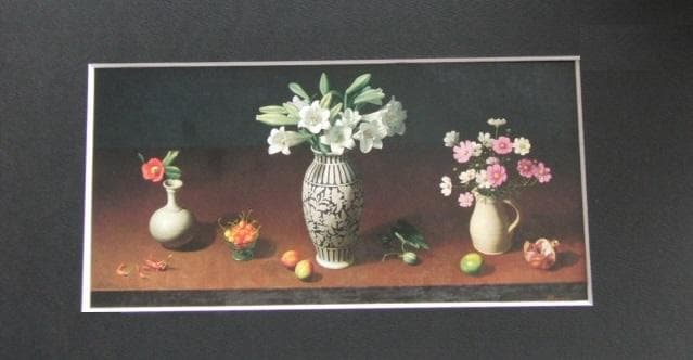 余村展、【四季のみのり】、希少な額装用画集画、新品高級額 額装付