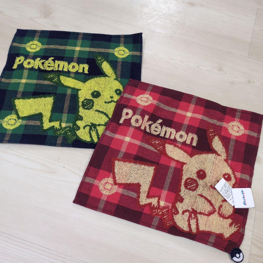 新品 ピカチュウ チェックタオルハンカチ 2枚セット - メルカリ